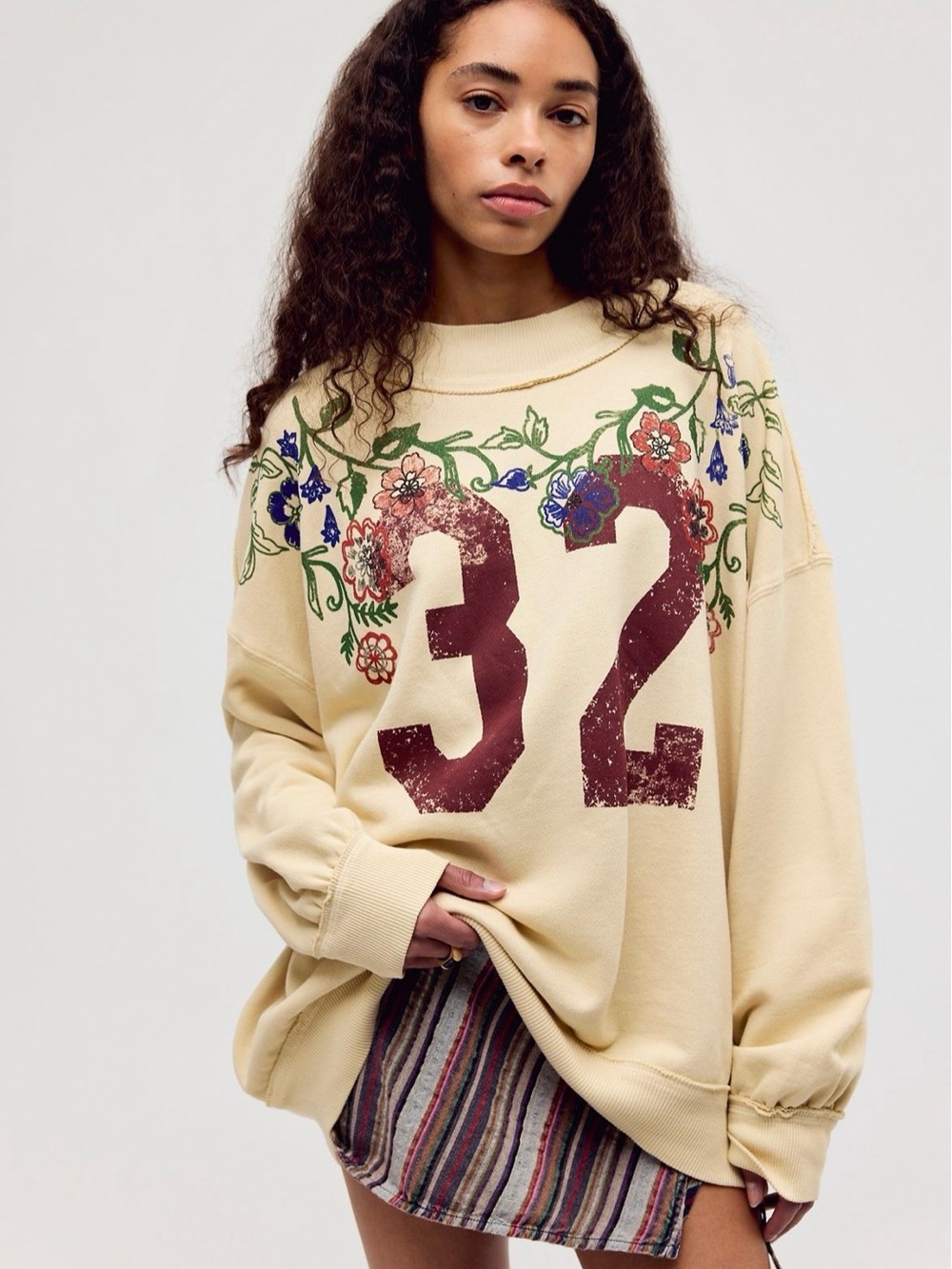 NWT Free People We The Free Palm Spring Graphic Pullover in Ivory Combo